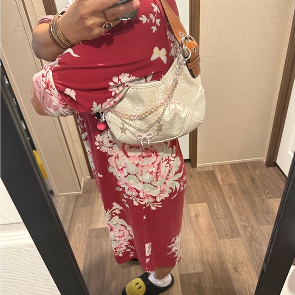 Vintage Coach Signature Jacquard Demi Bag White and brown small Hobo Purse - Picture 7 of 7